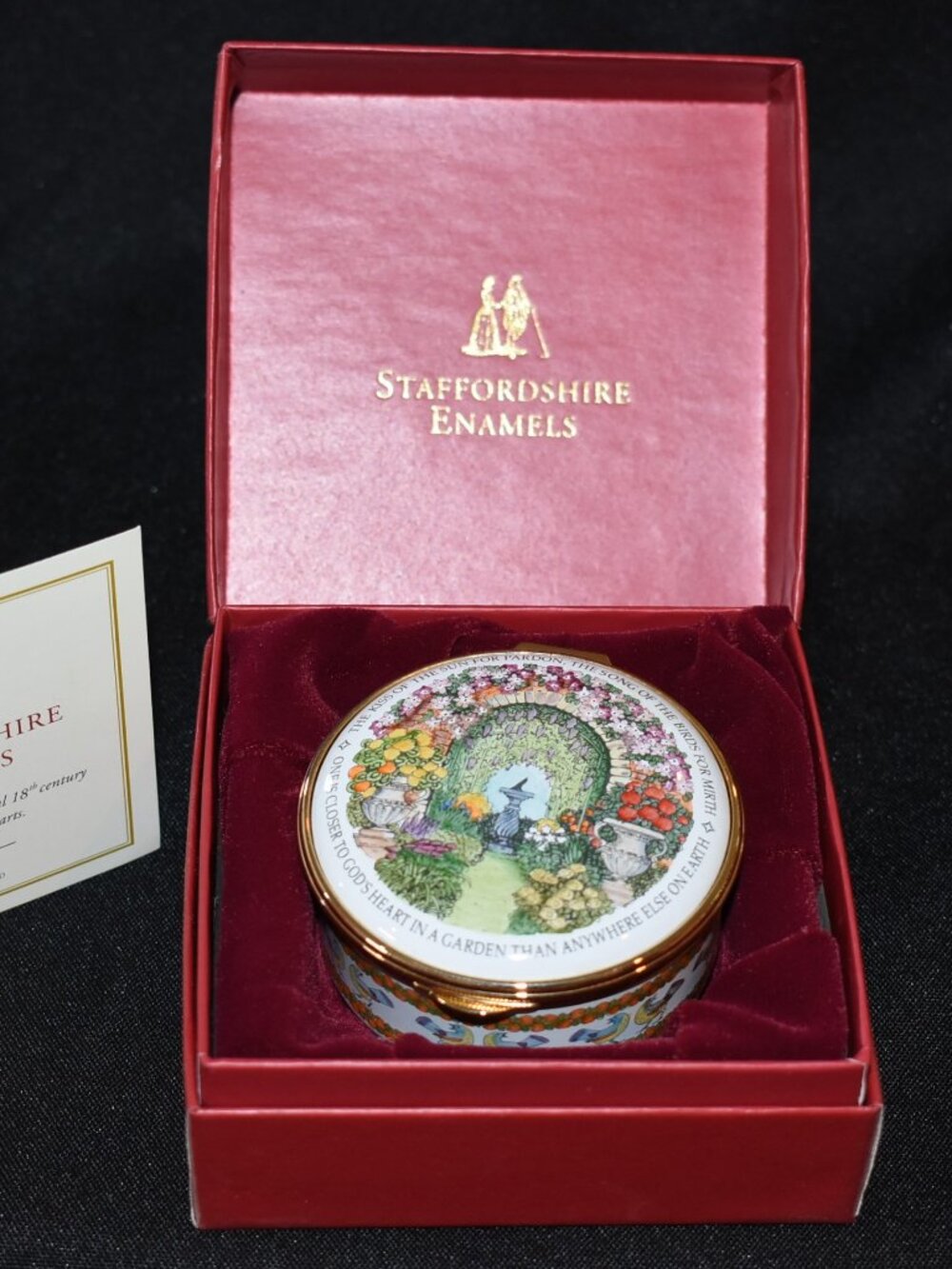 Staffordshire Enamels The Garden Poem Handpainted Enamel on Copper Trinket Box